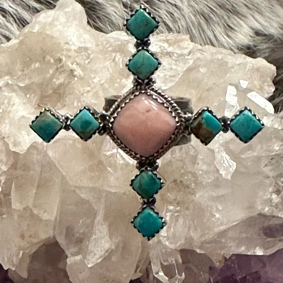 Sold 💗 Turquoise pink opal, sterling silver adjustable ring - Picture 4 of 6
